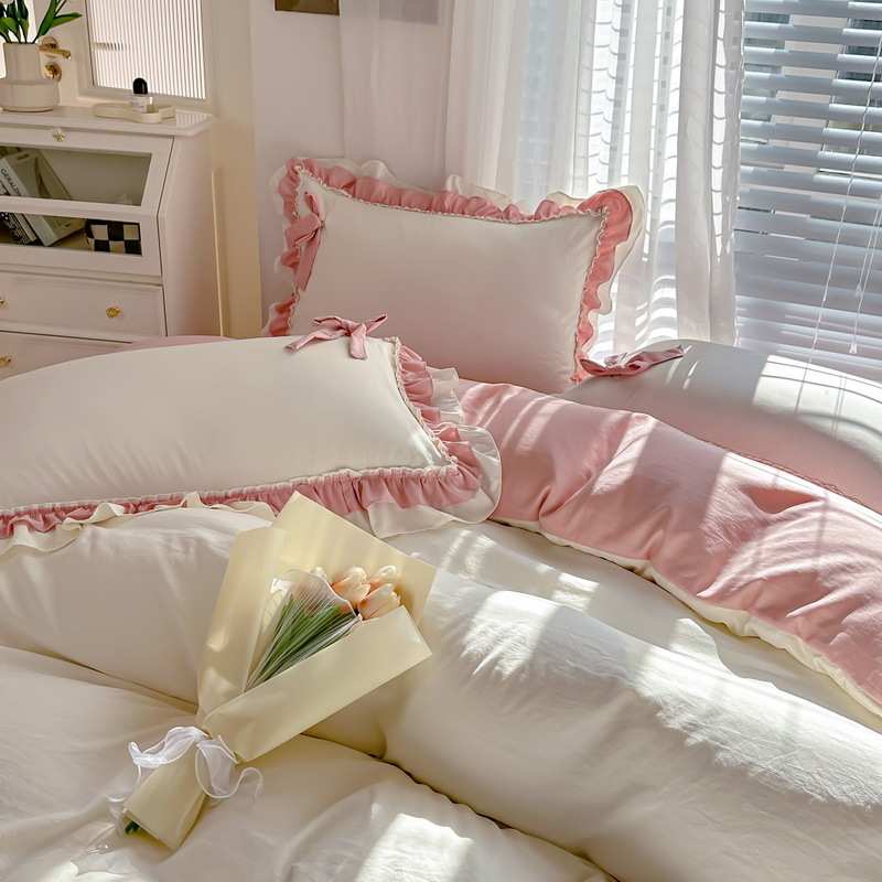 公主床上用品水洗少女韩件套ins版心花四被套风三件套棉床单边