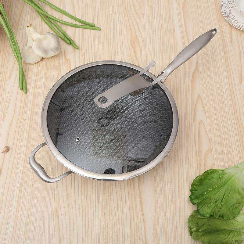 平底锅煎炒两用不锈钢玻璃锅盖商用电磁炉炒菜锅电用一体炒菜锅