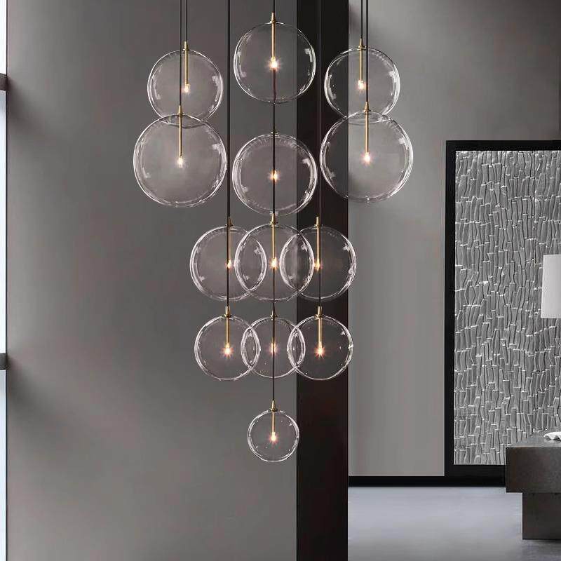 后代美式设简现泡泡圆球餐厅753吊约灯全铜玻璃计师装饰楼梯灯