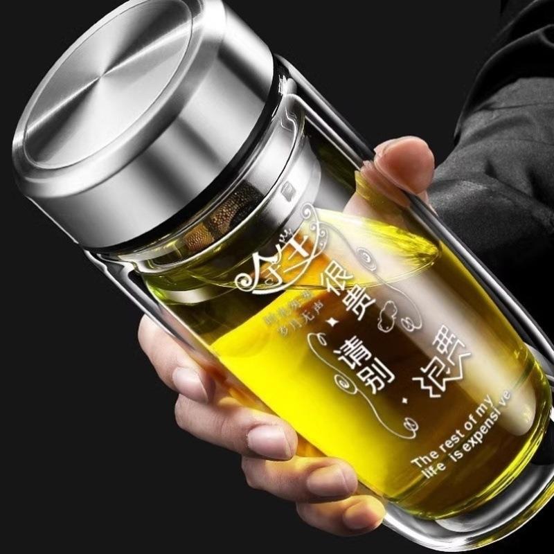 双层中空钢化玻璃杯摔不烂的保温水杯茶水分离男士2023防摔耐高温