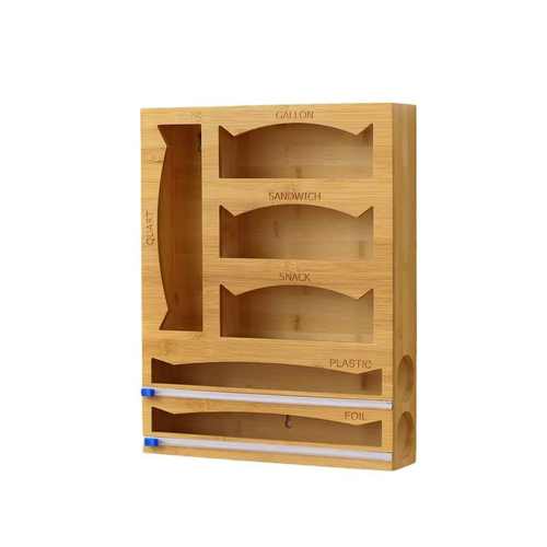 收纳盒盒保鲜袋盒现货自封收纳袋厨房切割整理竹木保鲜膜一体竹制