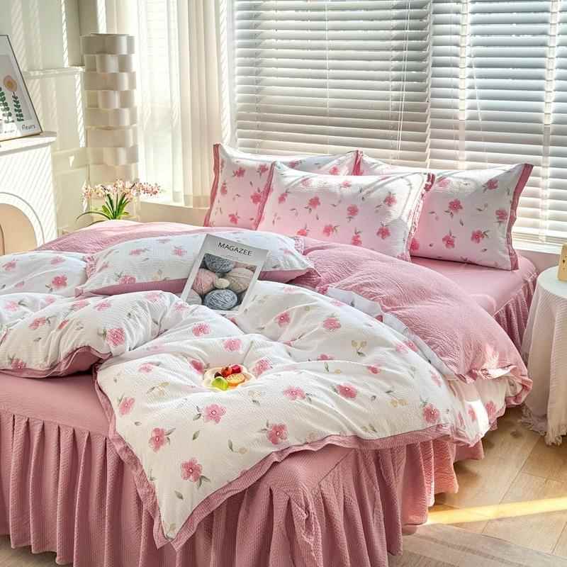 式主风床上用四件套水洗泡泡四季款被套床LUD裙公学生宿韩舍三件