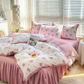 款 式 主风床上用四件套水洗泡泡四季 被套床LUD裙公学生宿韩舍三件