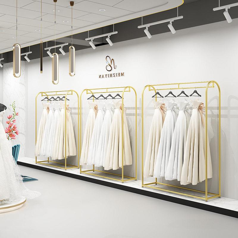 落地式婚纱店手推车展示架影楼秀禾服礼服货架简约挂拖尾衣架铁艺