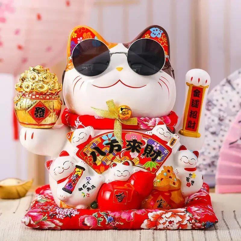 7 Inch Lucky Cat Decoration Feng Shui Fortune Cat Ceramic El