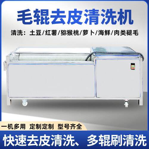厂家现货生姜毛刷清洗机土豆自动脱皮机紫薯地瓜去皮毛辊清洗机
