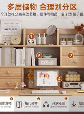 用实木ZSJ0012桌面书架学生家书桌收置物架桌简上易柜子储物柜儿