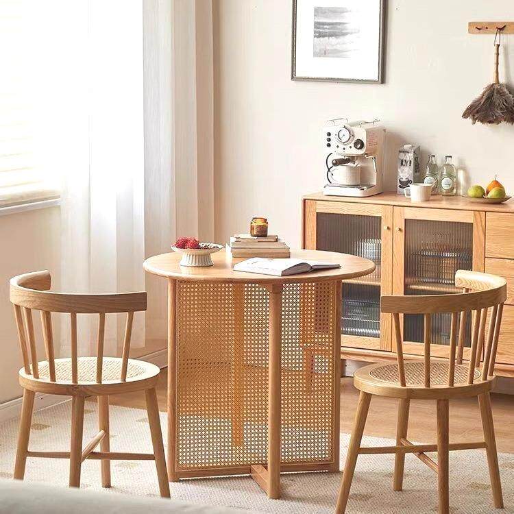 现代咖啡厅桌家用公寓小户型圆形阳台茶几洽谈桌藤编实木餐桌桌子