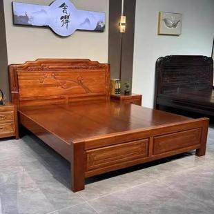 金花梨双床中式 仿古雕花主卧室1木米8婚床榫卯结构床实木706人大