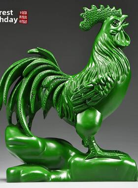 绿色实木雕刻鸡饰品木制生肖木制大公鸡吉祥物装饰木制工艺品