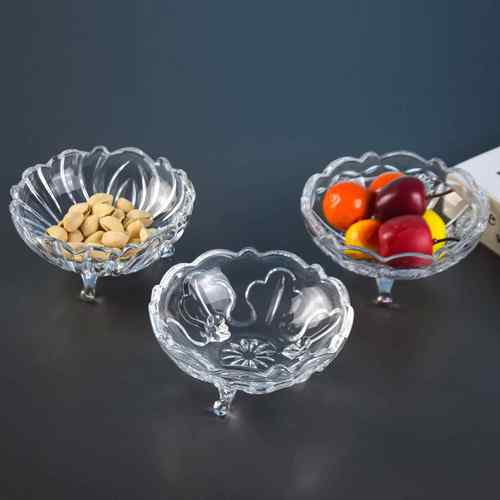 厂家销三脚果盆小吃碟餐厅糖果斗酒店零食盘创意水晶质感玻璃家用