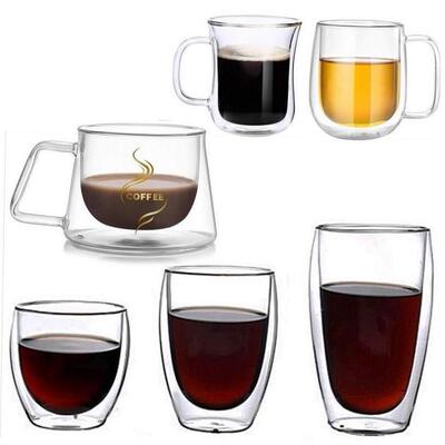 Transparent Double Bottom Glass Coffee Cup Milk Whiskey Tea