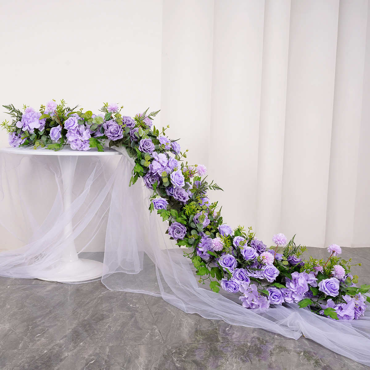 *婚礼花墙餐桌排会议排200紫色婚庆花仿真玫瑰长装饰橱窗长桌花40