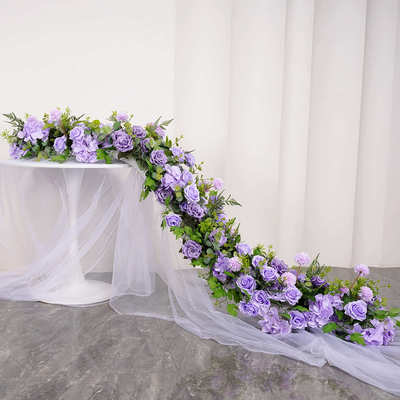 *婚礼花墙餐桌排会议排200紫色婚庆花仿真玫瑰长装饰橱窗长桌花40