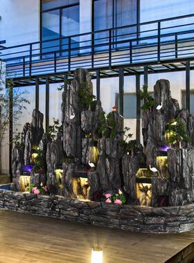 大瀑型山流水喷泉布造景户别外墅庭AWQ院假花园室内落地摆件景观