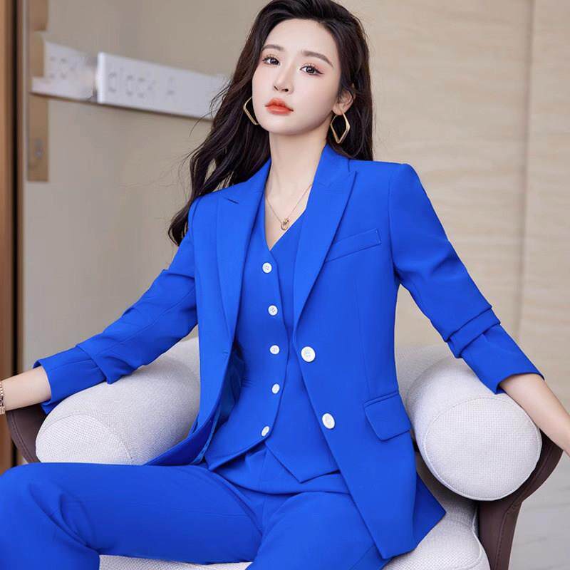西装套装女职业正装春秋马甲三件套时尚气质高级感西服外套工作服
