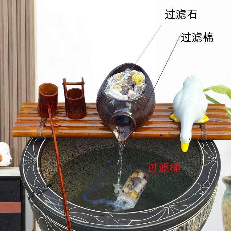 70YF鱼缸陶罐流水循环过滤陶瓷摆件水缸石槽水景庭院搭配造景装饰
