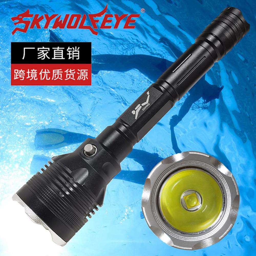 跨境新款XHP70强光潜水手电筒LED户外深海潜水捕捞专业潜水照明灯