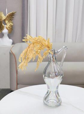 现简约透明炫彩手提壶形琉璃花摆件客厅餐厅电视柜家居装饰品