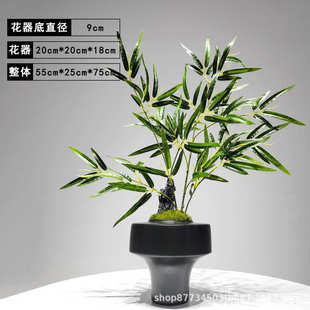 茶室会议室摆件样板房景植装 仿真酒店 饰品现代假新花盆禅意绿中式