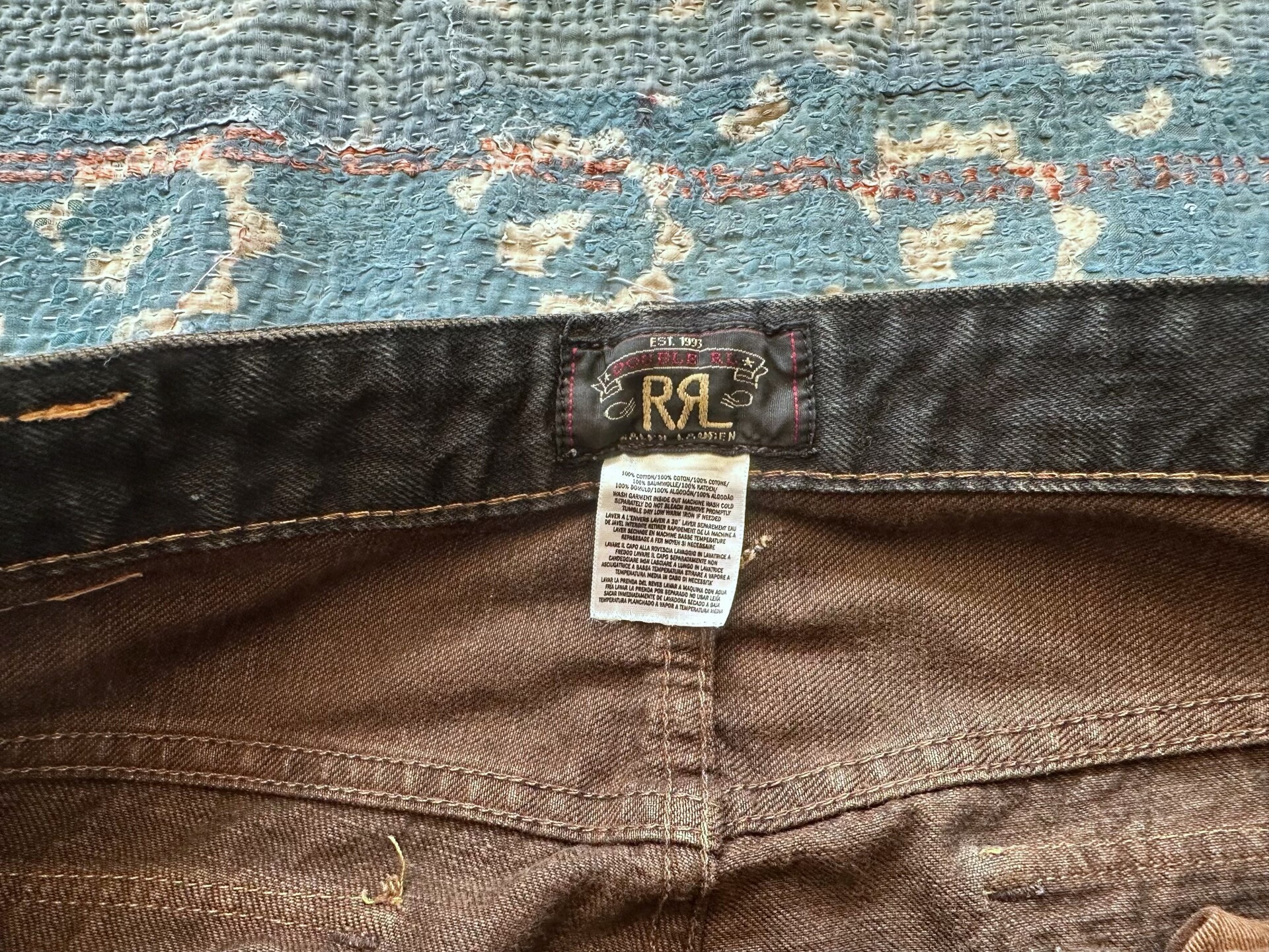 RRL Dark Denim Embroidered Straight Jeans — detail