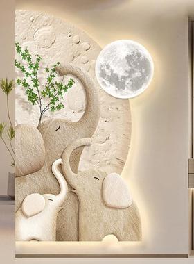 吉祥如意光入户玄关装饰画正对门走lde发大象廊过道挂画客厅75408