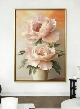 花开富贵砂岩画肌理质感装饰画沙发背景墙餐厅装修玄关挂画可定制