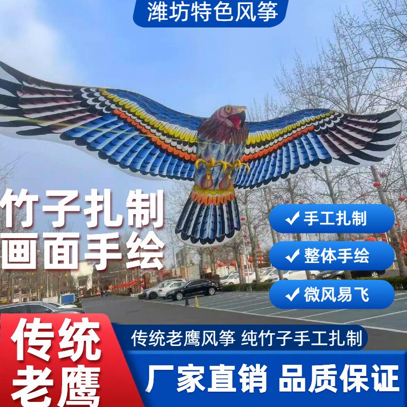 2025年新款潍坊非遗传统竹子立体描金老鹰风筝手工扎制放飞展览