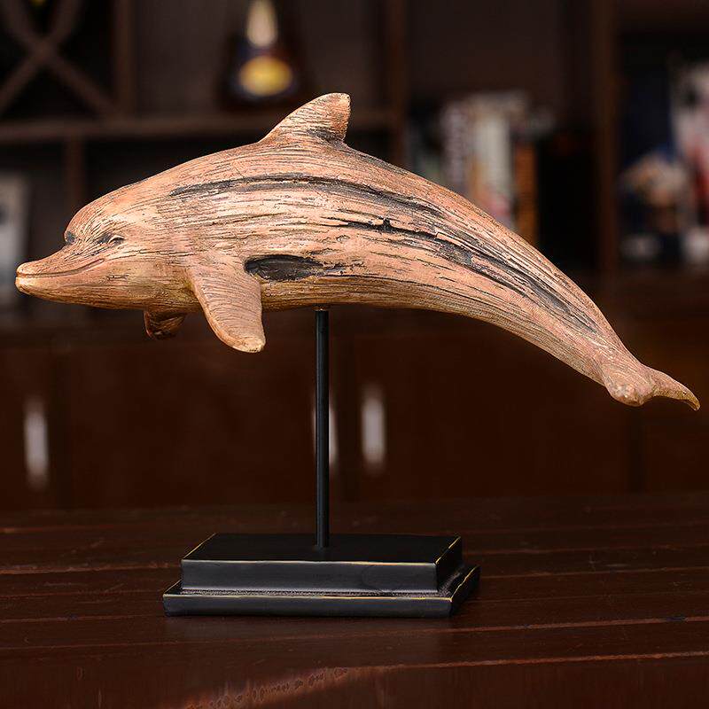 新款直销美式乡村古典海豚树脂摆件家居复古风装饰装修工艺品高档
