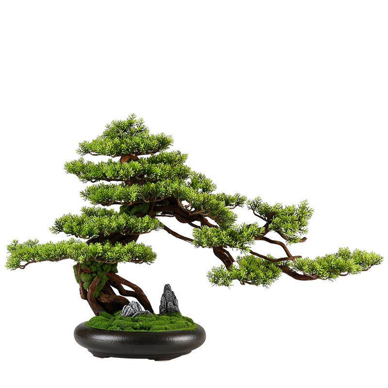 仿真迎客松盆景绿植盆栽客厅电视柜玄关办公室家居装饰新中式摆件