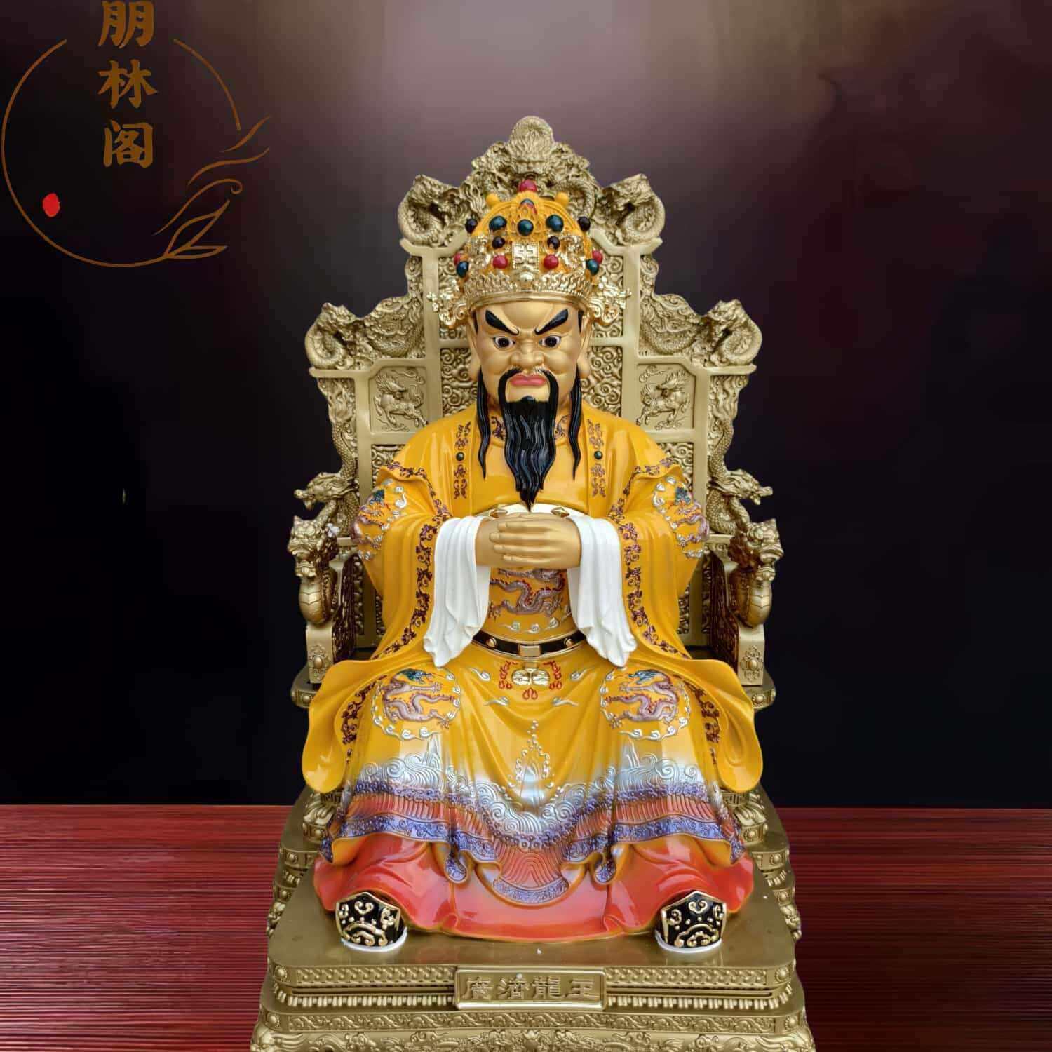 广济龙王财神像铜彩绘五台山龙五爷菩萨招财像家用桌面供奉摆件