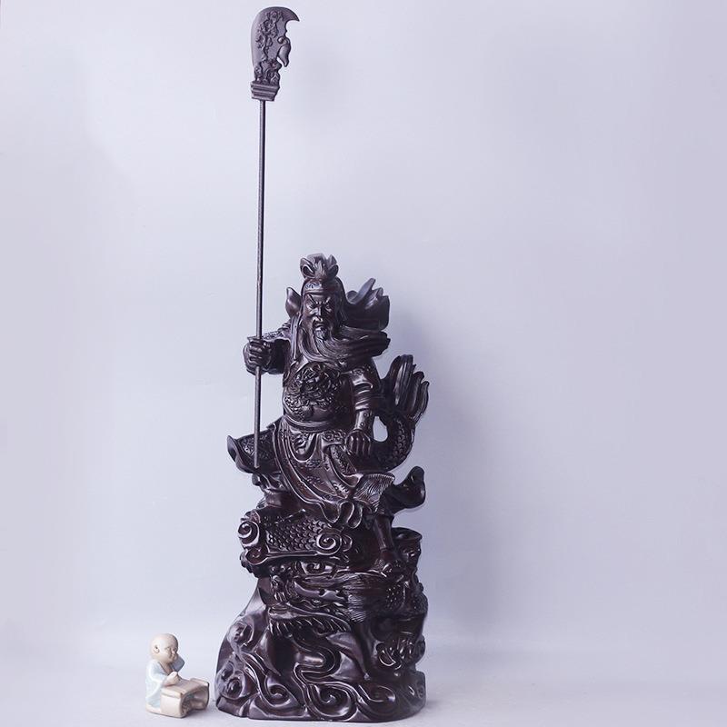 雲缘 黑檀木木工艺品 木雕刻摆件 50*21.5*13.5CM 战龙关公