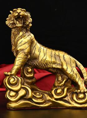 黄铜老虎摆件生肖虎上山虎铜器家居工艺品