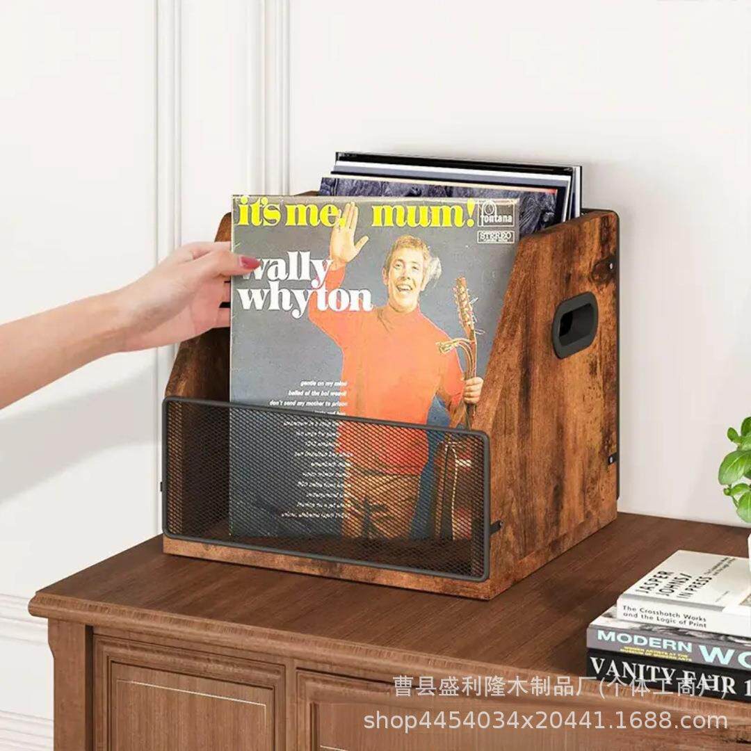 现货木制唱片收纳架桌面黑胶唱片专辑收纳盒CD展示架光盘碟片