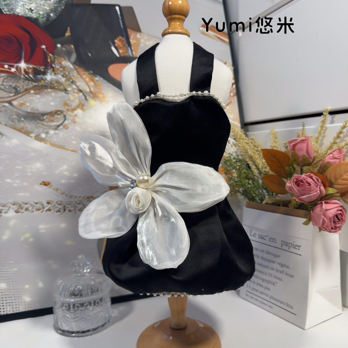 YumiPaws宠物衣服背带裙法式赫本风泰迪比熊博美狗千金黑色礼服