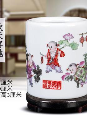正品德镇陶装瓷房器仿古粉彩笔筒创意时尚景办公室书饰摆件教师节