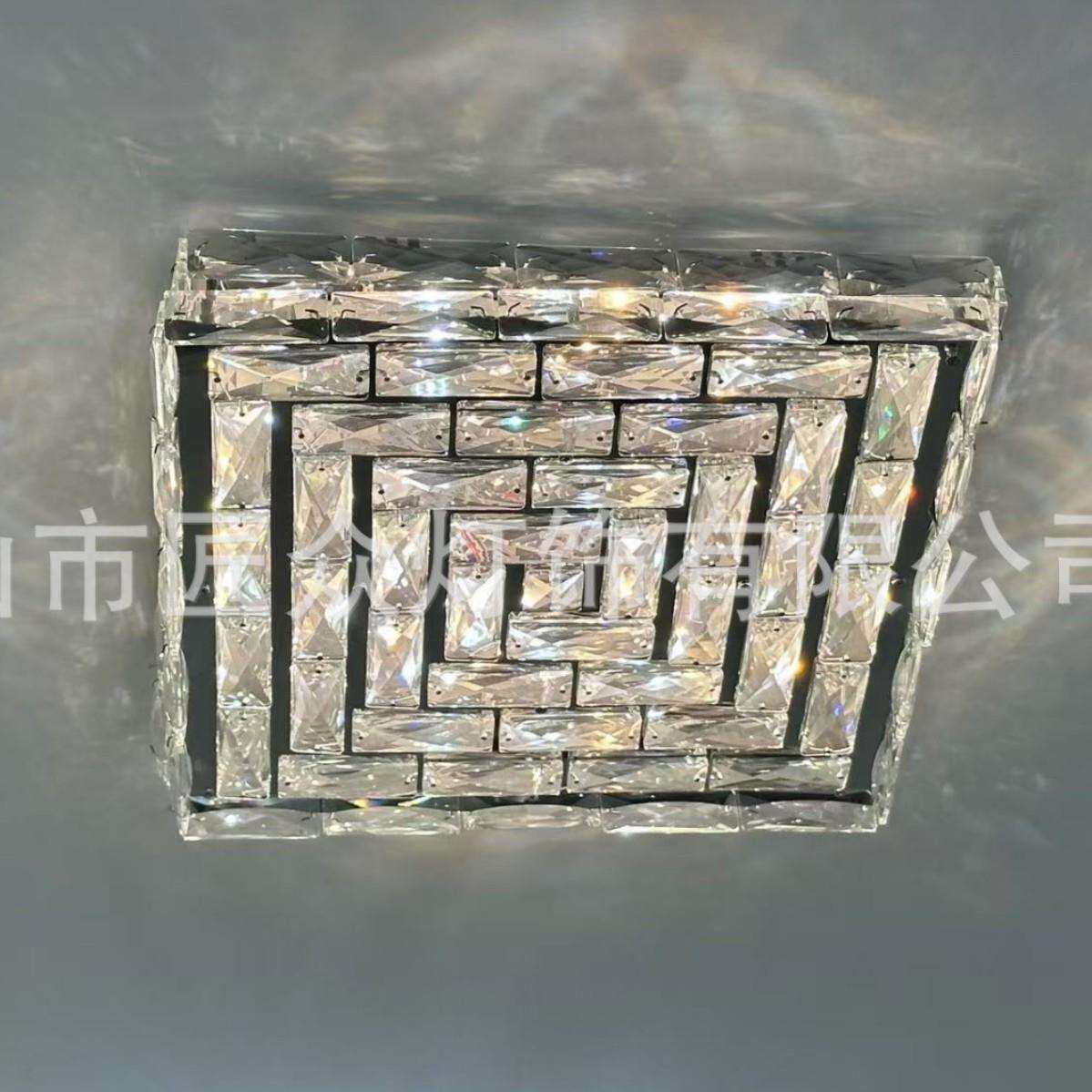 轻奢方形创意不锈钢水晶吸顶灯客厅卧室吸顶灯跨境热卖