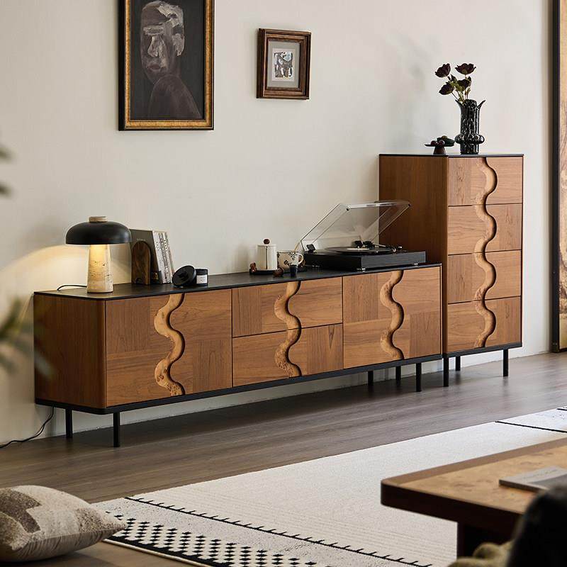 中古风电视柜黑胡桃柚木色实木电视柜覆古侘寂风民宿落地电视机柜,住宅家具,电视柜,淘宝优惠券,粉丝福利购,淘宝优惠卷