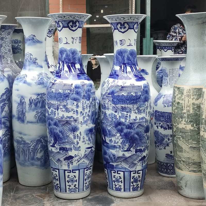 景德镇陶瓷大花瓶 手绘清明上河图陶瓷落地花瓶 室外开业礼品摆件