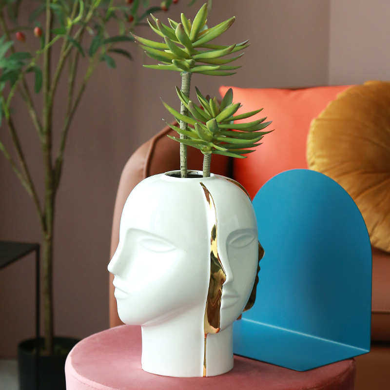 北欧半人脸花器软装轻奢摆件家居装饰品陶瓷抽象工艺品陶瓷花瓶,家居饰品,花瓶,淘宝优惠券,粉丝福利购,淘宝优惠卷