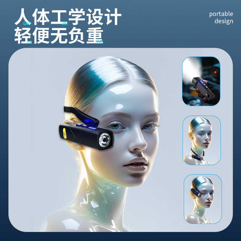新款轻巧型头箍照明灯超长续航感应头灯红白双光源头戴灯夜跑夜钓