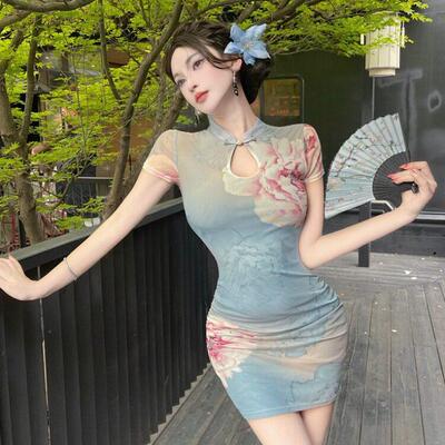 直播衣服女主播服装上镜年轻款新中式性感短款改良版旗袍连衣裙