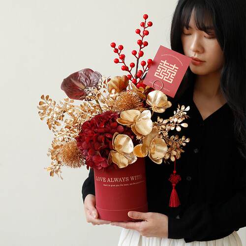 ladylike 婚庆乔迁新居发财果福桶 开业结婚装饰客厅布置插花摆件