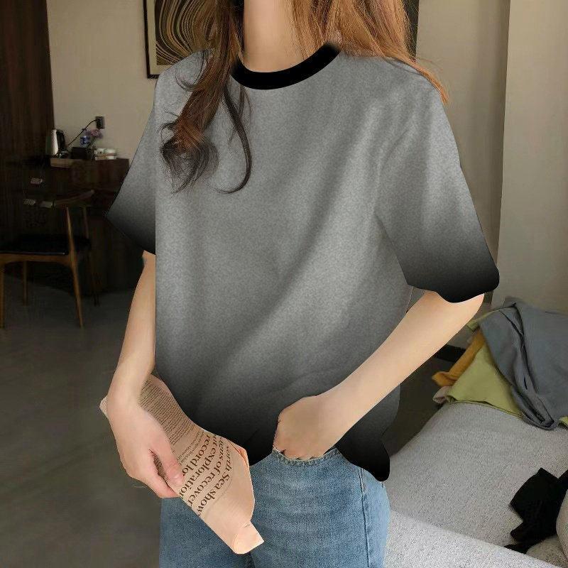 美式渐变短袖t恤女2026新款夏季灰色重工扎染设计感潮牌宽松上衣