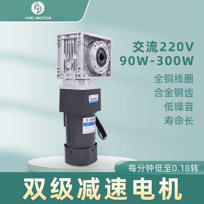 交流220V双级齿轮减速电机低速90W120W200W250W自锁涡轮蜗杆调速