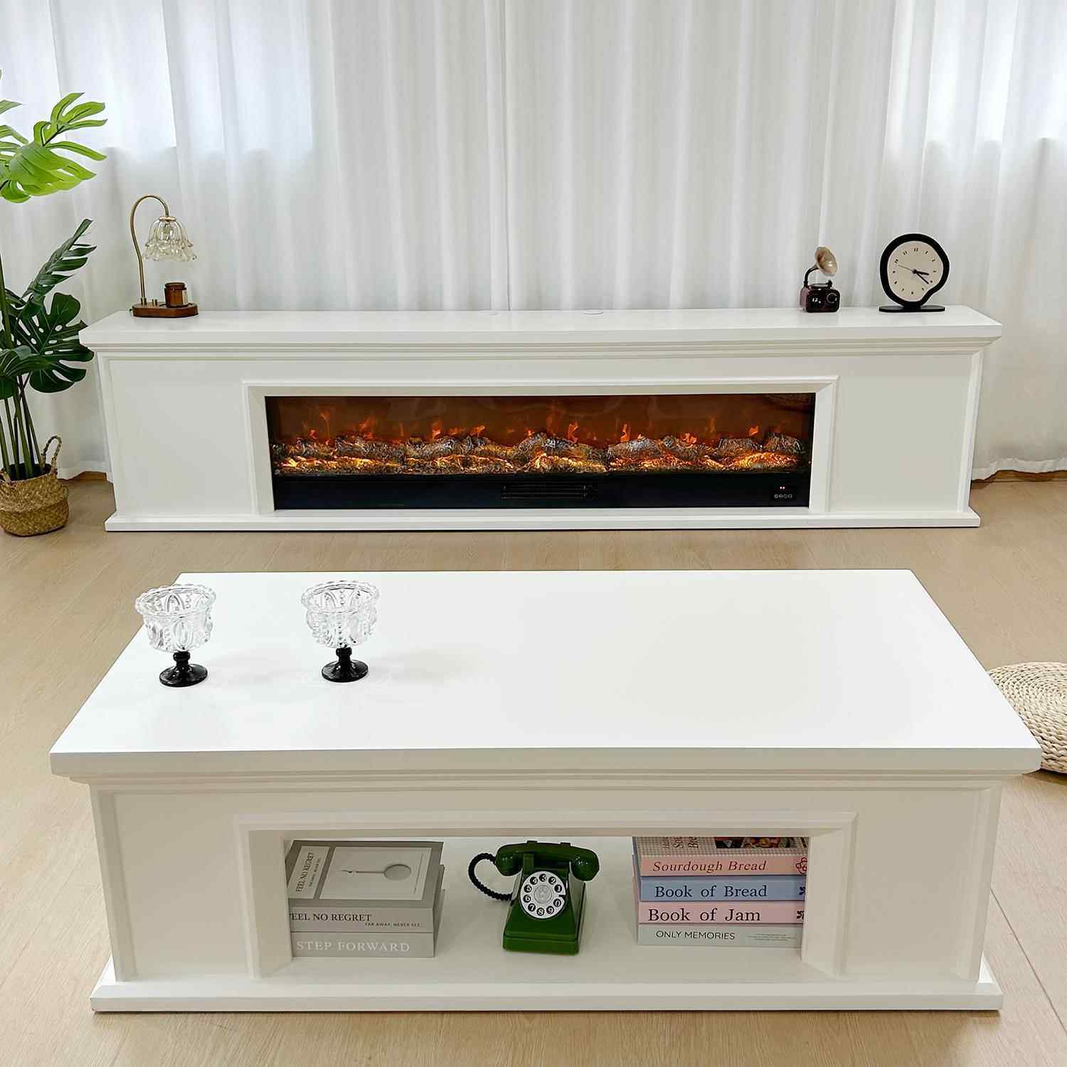 法式奶油风电视柜带灯仿真火焰取暖壁炉白色现代简约客厅置物柜子,住宅家具,电视柜,淘宝优惠券,粉丝福利购,淘宝优惠卷