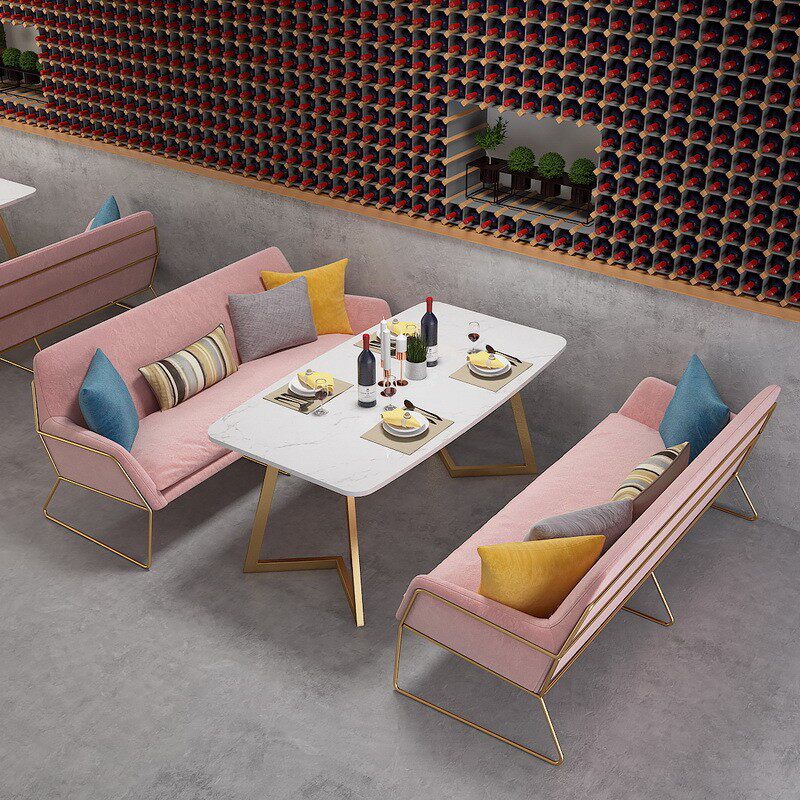 北欧西餐厅布艺双人卡座奶茶店简约洽谈沙发椅对坐咖啡厅休闲椅子