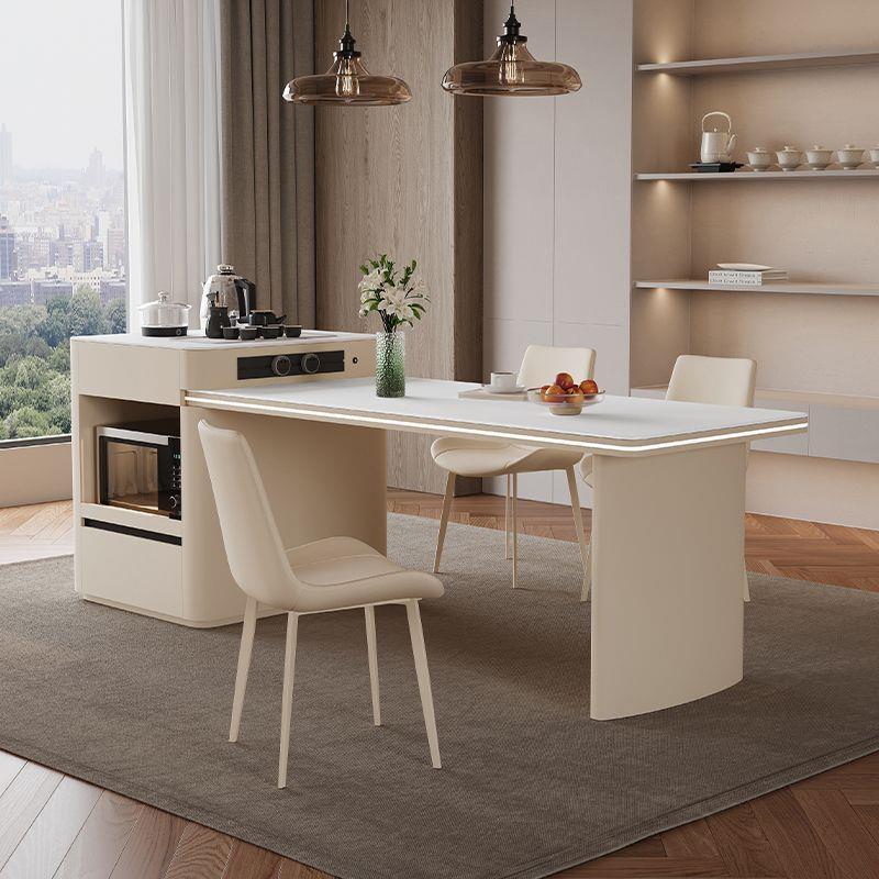 奶油风岛餐垌板家具桌简约用家台户一体可伸缩厨房岩板中岛小型多