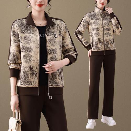 妈妈春尚装洋气时中老年女春装秋外套大码休8852852闲套跑步三件