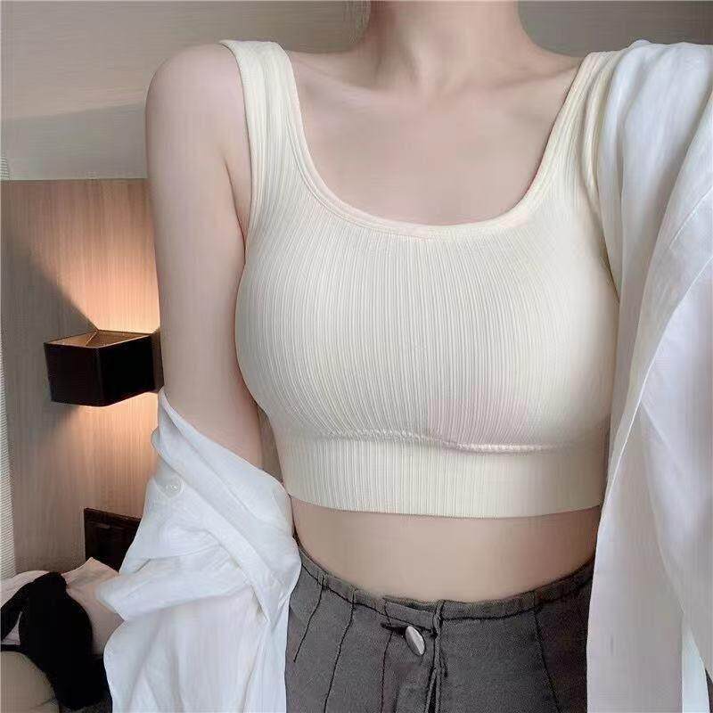 夏大u孕妇美背内衣方领哺乳文胸罩睡眠喂奶条纹一体杯背心吊带女